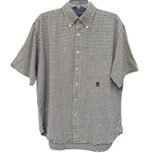 Tommy Hilfiger L Gingham Check Linen Cotton Blend Short Sleeve Shirt